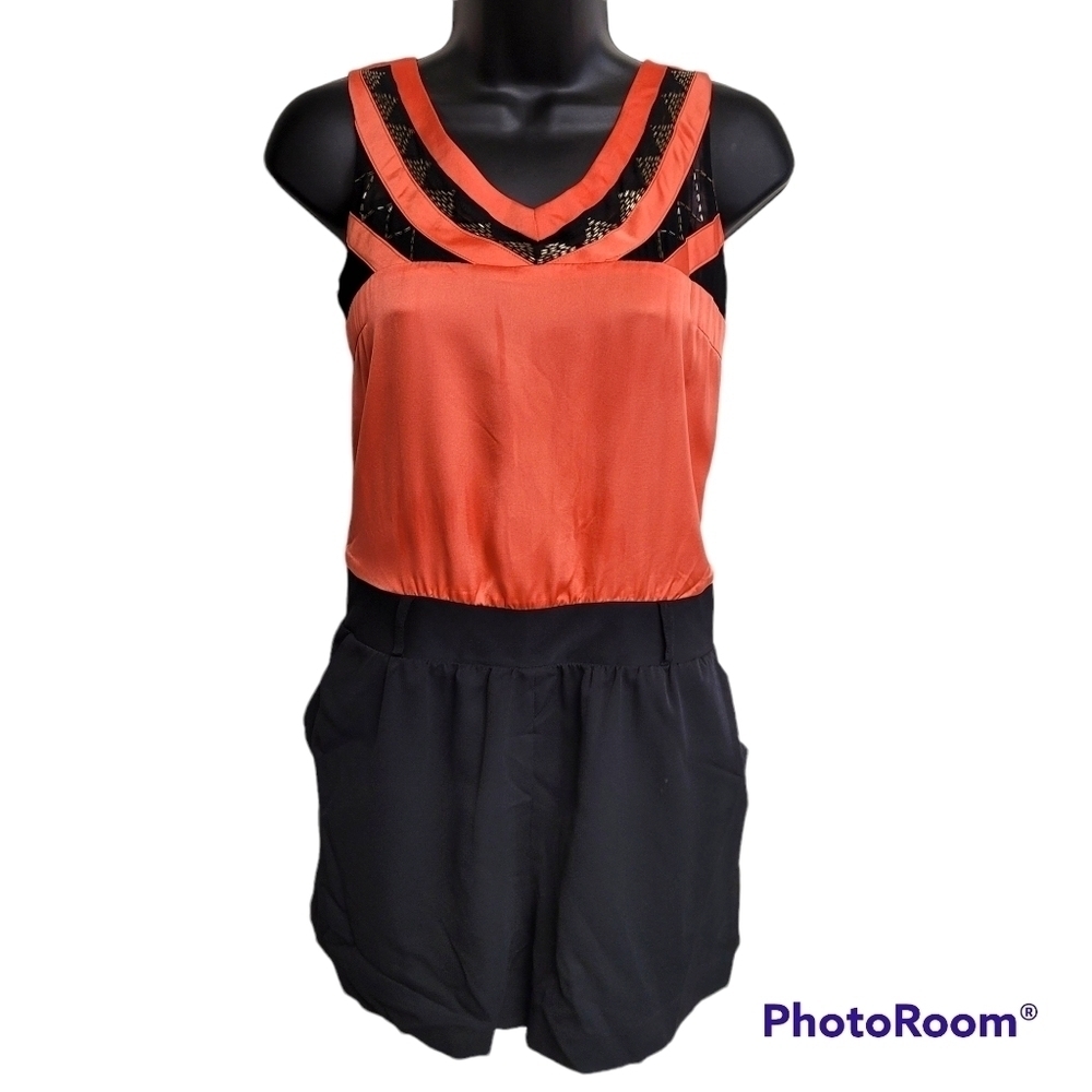 Vero Moda Orange And Black Beaded‎ Neckline Romper